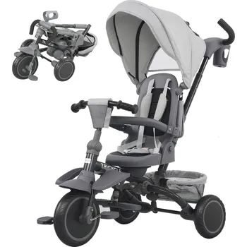 Dětská tříkolka AIYAPLAY dětská tříkolka, kočárek 6v1 na batolata, s vodicí rukojeť, nastavitelná sedačka, skládací provedení, bezpečnostní síť, šedé