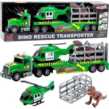 Hračka Záchranný kamion s helikoptérou a klecí pro dinosaura, zelený