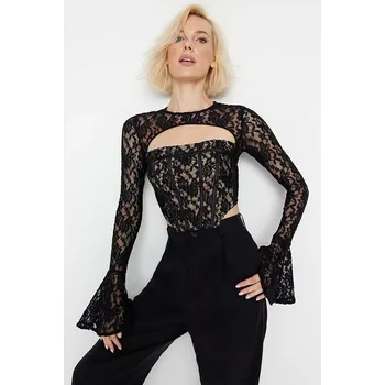 Dámské tričko trendyol Beige/ Schwarz 605465 38