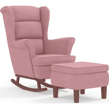 Křeslo Houpací křeslo s podnožkou, růžový samet, 78 x 93 x 97 cm, stolička 52 x 52 x