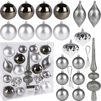 Vánoční dekorace VÁNOČNÍ BAŇKY NA VÁNOČNÍ STROMEK STŘÍBRNÉ NEROZBITNÉ SADA VÁNOČNÍ OZDOBY PLASTOVÉ 19 KS