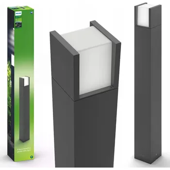 Venkovní osvětlení Kvadratický osvětlovací sloupek Philips s integrovaným LED zdrojem, 77 cm, šedý