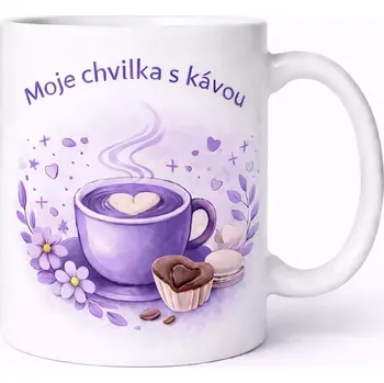 Hrnek s potiskem 330 ml chvilka s kávou fialový fialový CZ