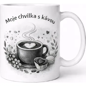 Hrnek s potiskem 330 ml chvilka s kávou černý černý CZ