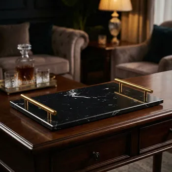 Kuchyňské prkénko Servírovací deska na občerstvení mramorová s úchyty Starke Pro 35 x 20 cm černá