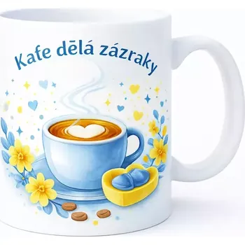 Hrnek s potiskem 330 ml kafe dělá zázraky modrý modrý CZ