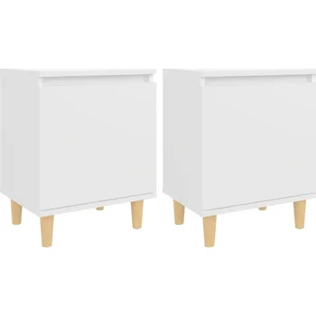 Noční stolek 2 noční stolky s dřevěnými nohami, bílé, 40x30 cm