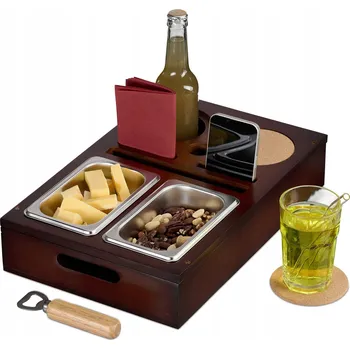 Servírovací tác s přihrádkami na občerstvení, sklenice (2), misky (4), 40 x 26 x 10 cm, bambus