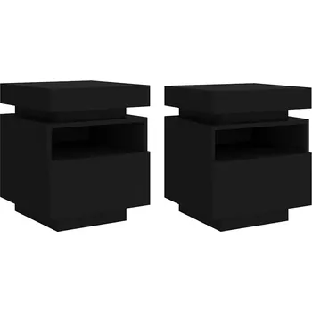 Noční stolek Noční stolky s LED osvětlením, 2 ks, černé, 40x39x48,5 cm