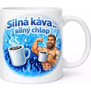 Hrnek s potiskem 330 ml silná káva modrý modrý CZ