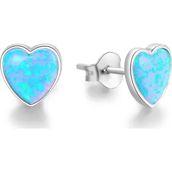 Náušnice Stříbrné srdíčkové náušnice se syntetickými opály AGUP1186 Beneto