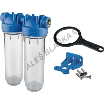 vodní filtr ATLAS FILTRI - Itálie | Dvojitý filtr DP 10" SENIOR DUO + držák + klíč (filtr na vodu, vodní filtrace) - 3/4" filtr DP SENIOR 10" DUO + držák + klíč