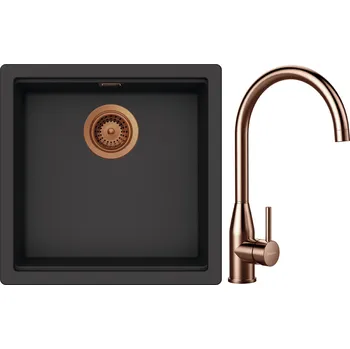 Kuchyňský dřez Set Schock S31-4 (dřez Kiruna N-100 Dusk + baterie Kavus Copper brushed + komponenty Copper brushed)