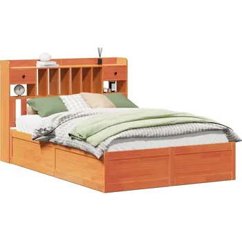 Postel Dřevěná borovicová postel s čelem, voskovaný hnědý odstín, 229,5 x 166,5 x 110 cm