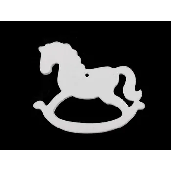 Vánoční dekorace Dřevěné dekorace vánoční vločka, hvězda, stromeček, zvoneček, koník, sob k zavěšení / k nalepení, velké, 4 bílá kůň