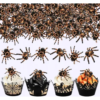 Obraz Sada 60 dekorací na Halloween, toppery s pavouky na muffiny a dort