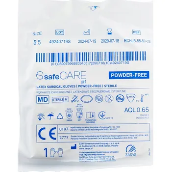 Vyšetřovací rukavice SafeCARE LATEKSOVÉ BEZPUDROVÉ STERILNÍ CHIRURGICKÉ RUKAVICE 8,5