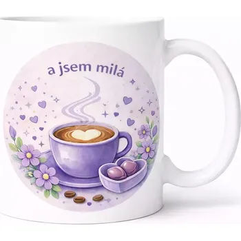 Hrnek s potiskem 330 ml jsem milá fialový fialový CZ