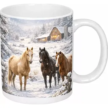 Hrnek s potiskem 330 ml koně v zimě CZ