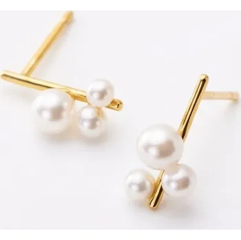 Náušnice B-TOP Stříbrné peckové náušnice s perlami ve zlatém tónu – Stříbro 925