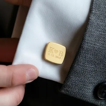 Manžetový knoflíček Zlaté manžetové knoflíčky na Svatba, Výročí, s Gravírování