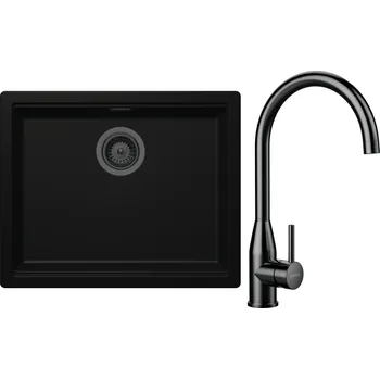 Kuchyňský dřez Set Schock S32-5 (dřez Kiruna N-100L Night + baterie Kavus Gunmetal brushed + komponenty Gunmetal brushed)