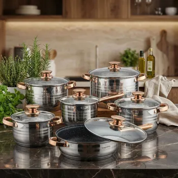 Sada nádobí Sada 5 hrnců a pánví z nerezové oceli s poklicemi KONIGHOFFER BARI