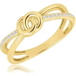 Zlatý prsten s motivem kroužku a bílým zirkonem Au 585/1000