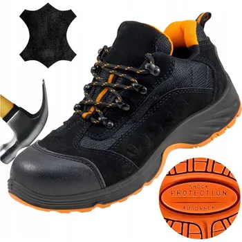 Pracovní obuv Pánské pracovní boty polobotky kožené nubukové s ocelovou špičkou S1 BOZP velikost 44