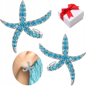 Náušnice Stříbrné náušnice TYRKYSOVÁ HVĚZDICE tyčinky STŘÍBRO ryzost s925+KRABIČKA