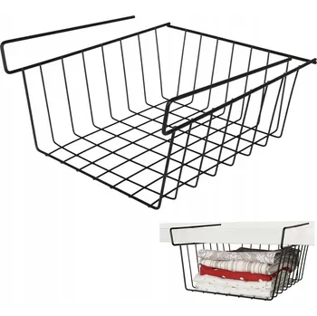 Úložný box Závěsný košík pod poličku, kovový, černý - organizér do kuchyňské skříňky