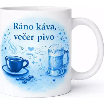 Hrnek 330 ml káva a pivo modrý modrý CZ