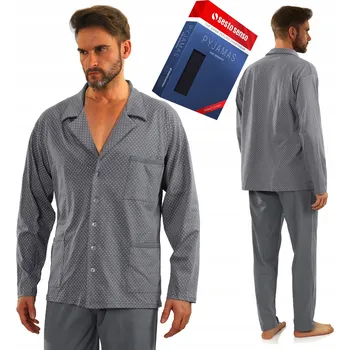 Pánské pyžamo bavlněné, rozepínací na knoflíky, dlouhý rukáv Sesto Senso *XL