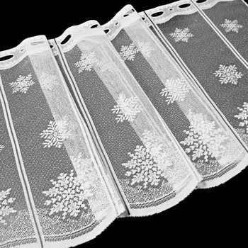 Záclona Kusová záclona VLOČKY VITRÁŽ 19977, zimní, vánoční vzor s bordurou, jednobarevná bílá, výška 60 cm x šířka 100 cm (na okno)