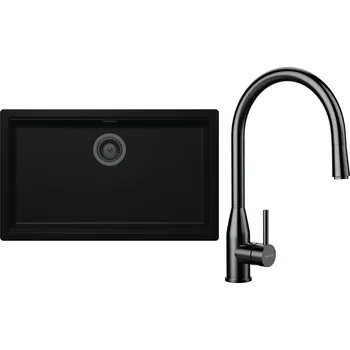 Kuchyňský dřez Set Schock S33-10 (dřez Kiruna N-100XL Night + baterie Kavus.120 Gunmetal brushed + komponenty Gunmetal brushed)