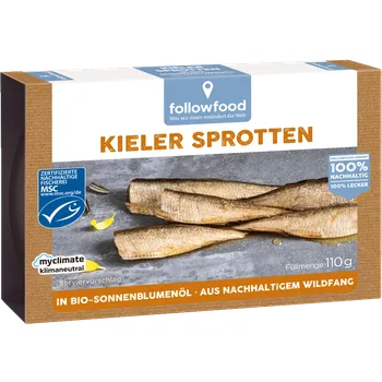 Hotové jídlo Followfood Uzené šproty v bio slunečnicovém oleji 110 g msc MSC Množství: 1 ks