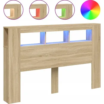 Čelo LED RGB s úložným prostorem, dřevotříska, dub Sonoma, 160x18,5x103,5 cm