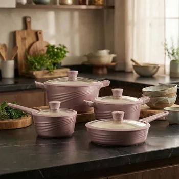 Sada nádobí Sada 4 hliníkových hrnců s poklicemi a nepřilnavou pánví STARKE PRO Naturale 10 ks.