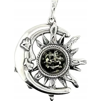 Přívěsek Přívěsek stříbrný PŘÍVĚSEK s jantarem měsíc se sluncem