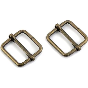 Posunovač na popruhy šíře 20 mm čtvercový, střední, 3 staromosaz