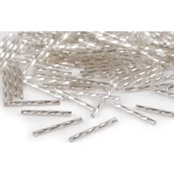 Dětské navlékací korálky Rokajl kroucené tyčky 25 mm, malé, 521 stříbrná