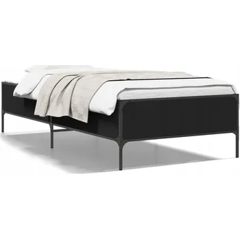Postel Rám postele černý 203 x 93 x 44 cm s kovovými nohami a překližkovými lištami