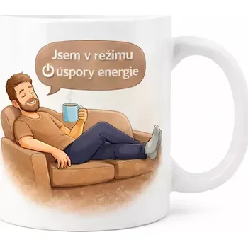 Hrnek s potiskem 330 ml úspora energie hnědý hnědý CZ