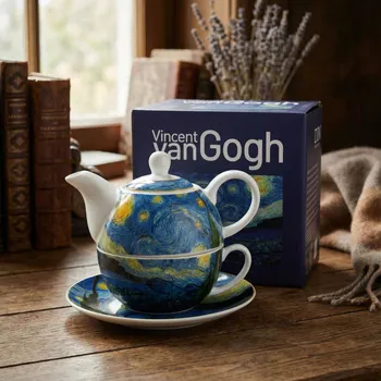 Konvice na čaj Porcelánový čajový konviček s šálkem a infuzérem DUO ART GALLERY HVĚZDNÁ NOC OD V. VAN GOGHA 0,35 l