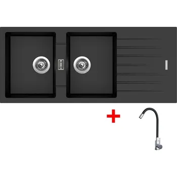 Granitový dřez Set Sinks Perfecto 1160 Duo Metalblack + Elasta nerez/černá