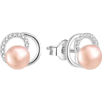Náušnice Stříbrné náušnice s pravou růžovou perlou a zirkony AGT-E216PW-PPI Agato