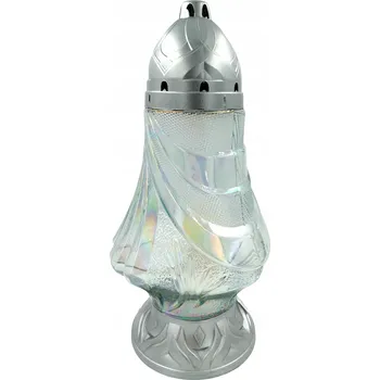 Svíčka HŘBITOVNÍ SVÍČKA SKLENĚNÁ OPÁLOVÁ STŘÍBRNÁ SE VLOŽKOU 36 CM