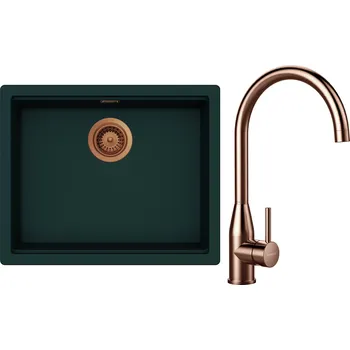 Kuchyňský dřez Set Schock S32-4 (dřez Kiruna N-100L Ivy + baterie Kavus Copper brushed + komponenty Copper brushed)