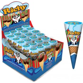 Čoko kornoutek RICKY 25 g - s LENTILKAMI (balení 24 ks) (čoko kornoutek / SMURFS choco cornet / balení 24 ks)