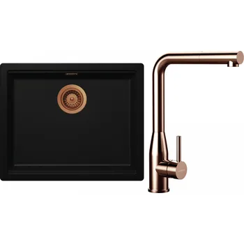 Kuchyňský dřez Set Schock S32-19 (dřez Kiruna N-100L Night + baterie Keto.120 Copper brushed + komponenty Copper brushed)